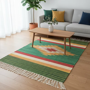 Alfombra Rectangular de Algodón Tejida a Mano con Diseño Moderno, Reversible, Lavable a Máquina, Ideal para Hogar, Camping, Viajes y Ejercicio - Product Image 1