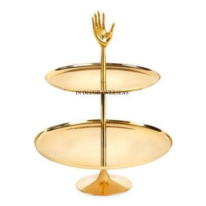 Gingko Leaves Designer High Grade Gold Plated And White Color Powder Coated <b>3</b> <b>Tier</b> Aluminum Casted Fancy Look <b>Cake</b> <b>Stand</b> Supply - Product Image 4