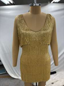 <b>Beaded</b> <b>Fringe</b> Embellished Wedding Princess Hot and Sexy Party Evening Dress Hot and Sexy Dress Prom Modest Sexy Gold Sparkling - Product Image 2