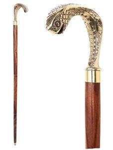 Wooden <b>Walking</b> Stick with Brass Snake Gold Handle Vintage Inspired Luxury <b>Cane</b> <b>for</b> <b>Men</b> Women Stylish Durable Mobility - Product Image 4
