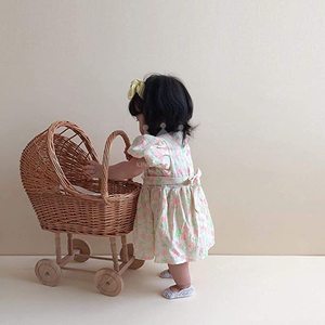 หวายตุ๊กตารถเข็นเด็กเล่นบ้านรถเข็นเด็กตกแต่งห้องเด็ก50x30x58cm สีไม้ต้นฉบับ - Product Image 5