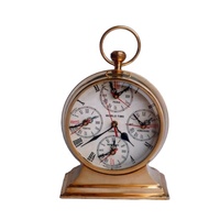 Horloge de station météo nautique antique décorative, horloge en laiton faite à la main sur base en bois, vente en gros