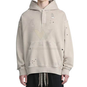 2024 Custom Logo Printed Men's Distressed Hoodies High Quality <b>Thermal</b> <b>Fleece</b> Acid Washed Techniques Puff Techniques Sets Winter - Product Image 3