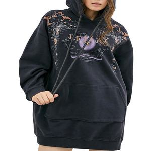 Sudaderas con capucha de gran tamaño para mujer de poliéster 100% de peso pesado Sudadera con capucha de cuello redondo Diseños largos impresos digitales para la temporada de invierno - Product Image 3