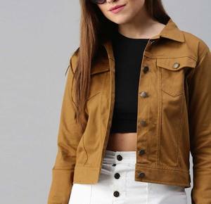 <b>Cropped</b> denim jackets for ladies soft fabric <b>womens</b> denim outerwear stylish classic button-down <b>jean</b> jacket with full sleeves - Product Image 3