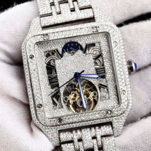 Reloj de Movimiento Automático de Acero Inoxidable 316L con Moissanita, Estilo Hip Hop, Caja Rectangular, Esfera Analógica, Probado con Detector de Diamantes - Product Image 1