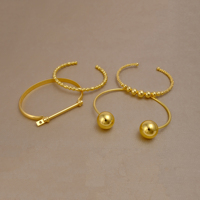 Bracelet ouvert en laiton plaqué or tendance minimaliste moderne pour femmes, sphères audacieuses, bracelet ajustable, vente en gros