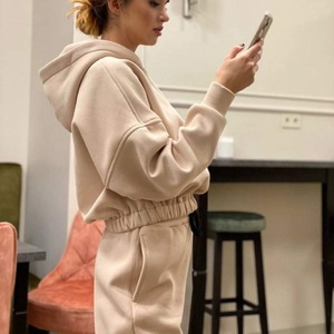 100% haute qualité nouveau Street Wear conception personnalisée lavé recadrée surdimensionné à capuche ensembles pantalons de survêtement pour les femmes du Bangladesh - Product Image 2