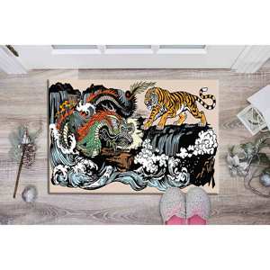 Printed <b>Rug</b> Featuring Dragon Vs Tiger Design for Dining Room,<b>Chenille</b> <b>Rug</b> - Product Image 5
