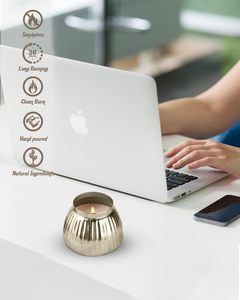 ขวดโหลเทียนขัดเงาสีทองทรงโค้งสำหรับทำเทียนพร้อมฝาปิดเหมาะสำหรับตกแต่งบ้านห้องนั่งเล่นคาเฟ่ - Product Image 6