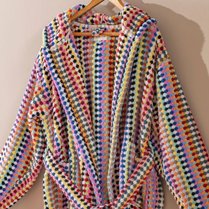 Peignoir turc à pompons multicolores, à capuche, 100% coton - Product Image 5