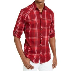 Camicia da uomo INC International Concepts Marc a quadri, 100% cotone, popeline casual, antipiega, taglia M, rossa, alla moda - Product Image 1