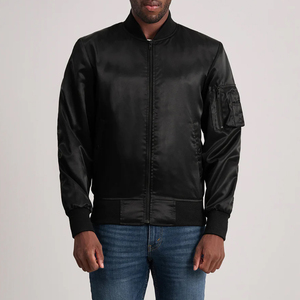 MA-1 Bomber Jacket Satén Poliéster Forro Cremallera Cierre Varsity Collar Rib Knit Cuffs Utility Pocket Sleeve - Product Image 1