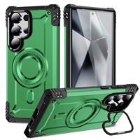 Coque de téléphone robuste antichoc en TPU+PC avec cadre d'appareil photo magnétique 2600 Gauss, support intégré et compatible charge sans fil