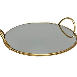 Modern European Style Luxury Golden Rectangular Round Metal Mirror Display <b>Tray</b> Custom <b>Jewelry</b> Decorative <b>Tray</b> - Product Image 2