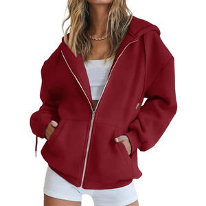 Sudadera con Capucha de Forro Polar para Mujer, Estilo Informal, Color Sólido, Otoño Invierno, Novedad, Manga Larga, con Cierre - Product Image 1