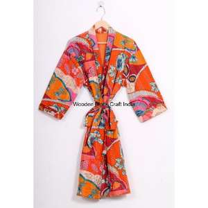 Veste Kantha 100% coton pur faite à la main pour femmes, mode vintage de festival, kimono court matelassé, vêtements de nuit pour l'été - Product Image 5