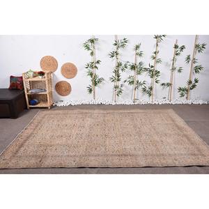 Alfombra Turca Vintage de 6.4x9.4 pies, Alfombra Beige con Diseño de Plantas y Árboles - Product Image 2