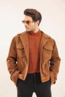 Parka pour homme en cuir d'agneau véritable de qualité supérieure Valeriano Romano, rembourrée en laine et polyester, col en V, noir et marron
