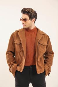 Manteau parka en peau de mouton de qualité supérieure pour homme noir et marron avec rembourrage en coton col en V respirant hiver automne - Product Image 5