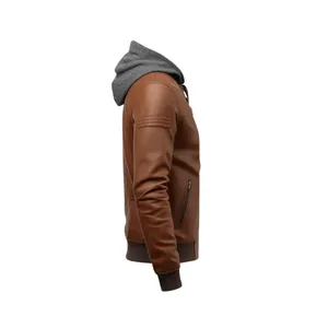 Veste de moto Leon Kennedy RE4 en cuir véritable, col à capuche, coupe-vent, fermeture éclair, taille XS, homme, polyester - Product Image 2