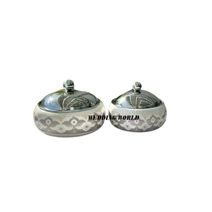 Marmite à double paroi en acier inoxydable, polie brillante, faite à la main, forme ronde, chauffe-plat en métal design - Product Image 4