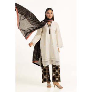 Ensemble de costume 3 pièces en jacquard brodé blanc cassé pour femmes - Product Image 5
