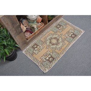 Vintage 1.6 X 2.9ft turc bohème laine tapis Beige marron classique grande surface Rectangle Patchwork Design Latex pour couloir chambre - Product Image 2