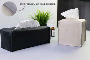 Cubierta de caja de pañuelos Decoración de spa Servilletero para mesa Soporte de caja de cuero genuino - Product Image 3