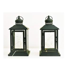 Lot de 3 lanternes décoratives fantaisie en métal et verre avec finition en poudre noire et lanterne de forme carrée - Product Image 1