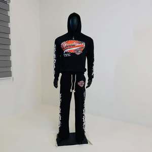 Sweat à capuche et pantalon de survêtement oversize en molleton épais 100 % coton, respirant, avec broderie losanges superposées, style streetwear, pour homme - Product Image 6