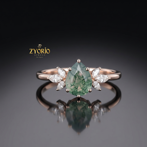 Pear Cut Moss Agate <b>Ring</b> 18K Gold Luxury Floral Engagement <b>Ring</b> Green Moss Agate <b>Fine</b> Jewelry Statement <b>Ring</b> - Product Image 6
