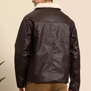 Veste en cuir véritable pour homme, col montant, design personnalisé avec logo brodé sur le devant, haute qualité, veste en toile et cuir pour l'hiver - Product Image 3
