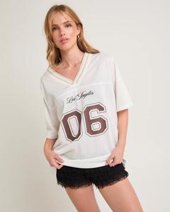 Camiseta de Verano para Mujer, 100% Poliéster Ecológico, Estampado, Estilo Urbano, Manga Corta, Cuello en V, Corte Holgado - Product Image 4