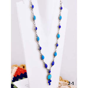 Collier artisanal géométrique multi-pierres et argent sterling du sud-ouest, idéal pour un cadeau - Product Image 3