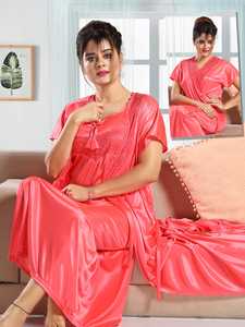 Conjunto de 2 Piezas de Vestido Largo de Invierno, Satén Suave Tejido, Cintura Elástica, Cuello en V, Ropa de Estar de Longitud Completa para Adultos, Estilo Casual para el Hogar - Product Image 4