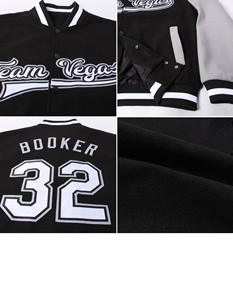 Chaqueta de hombre de fábrica de bombardero blanco y negro de alta calidad, chaqueta universitaria de béisbol Vintage de gran tamaño con estampado bordado personalizado para hombre - Product Image 4