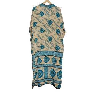 Indian Recycled Silk Saree Robe Comfortable Lightweight Women's <b>Kimono</b> <b>Beach</b> Wear Long Dress for Summer and Spring - Product Image 3