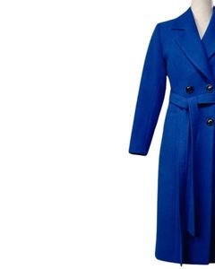 Phụ Nữ Dài Len Pha Trộn Belted Mùa Đông Áo Khoác Đôi Ngực Áo Khoác Với Ve Áo Cổ Áo Trong Màu Xanh Hoàng Gia OEM - Product Image 2