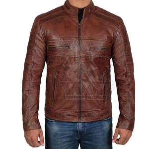 Veste en cuir de vache véritable noire de haute qualité pour homme, col montant et logo frontal, veste d'hiver respirante et écologique 2025 - Product Image 1