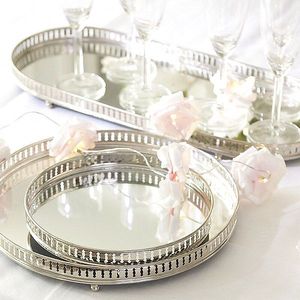 Luxurious handcrafted metal and <b>mirror</b> glass <b>tray</b> with stylish silver finished for premium home styling - Product Image 1