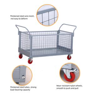 Troli pagar datar logam pagar pembatas Supermarket kereta gandeng keranjang lipat kereta truk Platform <span class=keywords><strong>Dolly</strong></span> tangan dengan kandang - Product Image 4