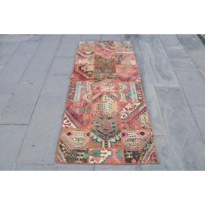 พรมตุรกีขนาดเล็ก 2.5x6 ฟุต พรมขนสัตว์สีแดงวินเทจลายแบบนามธรรม - Product Image 1