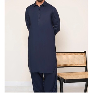Conjunto de traje Shalwar Kameez para hombre de Color oscuro azul marino, 2 uds., ropa pakistaní e india, algodón, invierno y verano, informal, Salwar kameez - Product Image 1