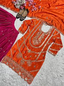 Seda de fantasía pesada pura con trabajo de secuencia de codificación de bordado pesado con Vestido de manga de bordado completo traje vestido de fiesta - Product Image 6