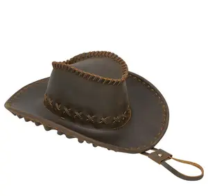 Vintage Brown Western Aussie Style Real Crazy Horse Leather Cowboy Bush Hat