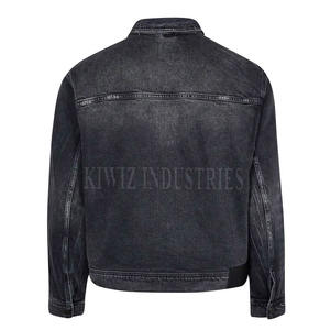 Chaqueta vaquera elástica larga para hombre hecha a medida, chaqueta vaquera lisa de invierno azul de algodón para hombre de talla grande - Product Image 2