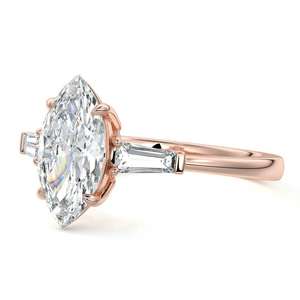 Anillo de Compromiso de Oro Sólido de 14K con Tres Diamantes Marquise Cultivados en Laboratorio, Regalo de Aniversario para Mujer, Diseño Cónico - Product Image 2