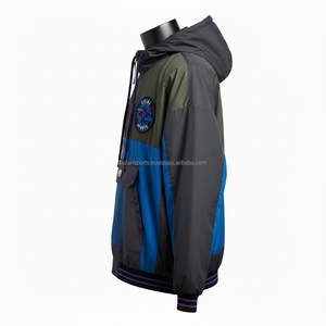 Veste coupe-vent de haute qualité bleu olive noir panneau conception logo personnalisé broderie transfert de chaleur veste coupe-vent pour homme - Product Image 5