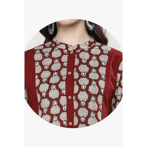 ชุดคุร์ตะผ้าฝ้ายทรงเอพิมพ์ลายสีน้ำตาลแดงสำหรับผู้หญิงที่สวมใส่สบาย - Product Image 6